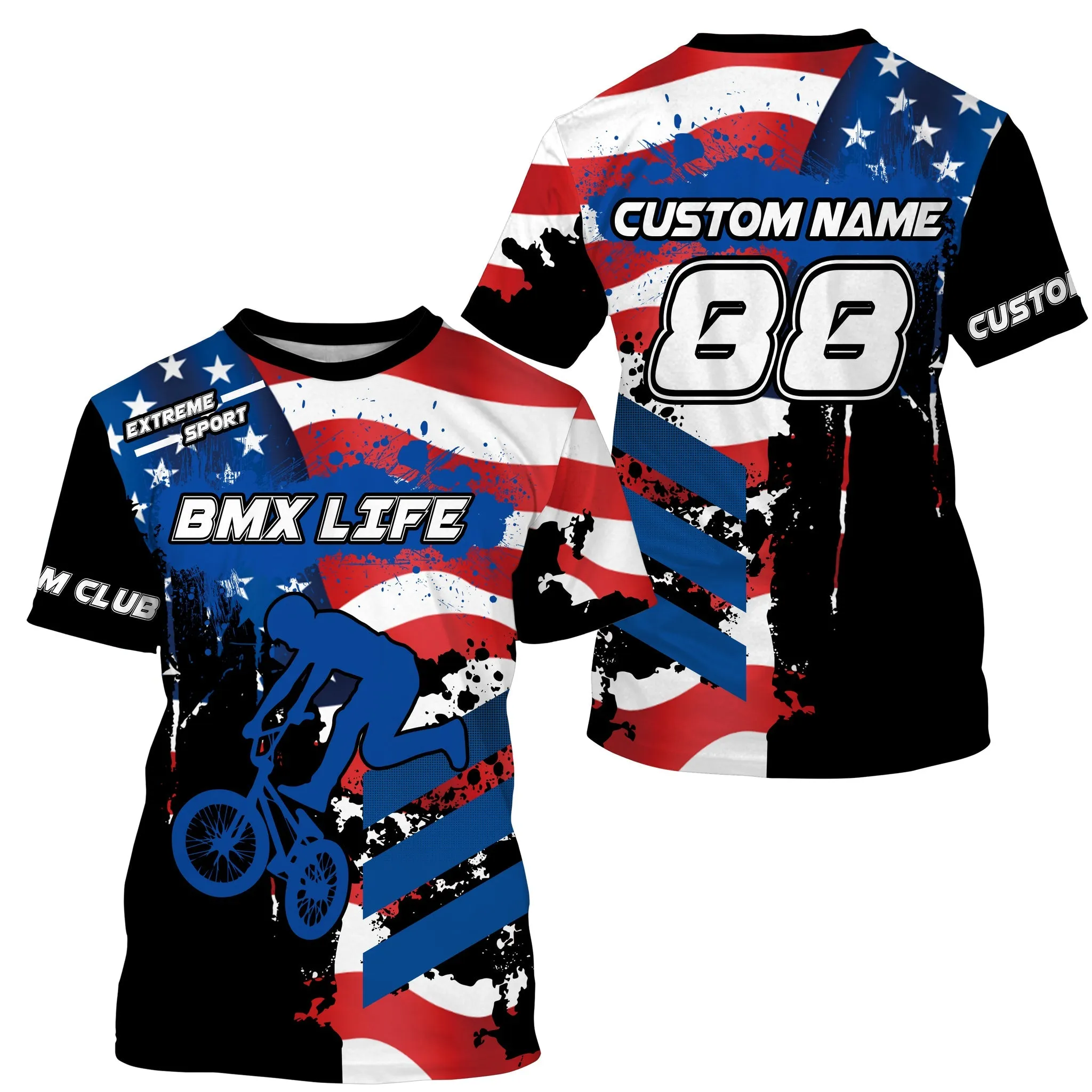 Personalized American BMX Racing Jersey Long Sleeve Patriotic Cycling Shirt Bicycle Motocross Racewear