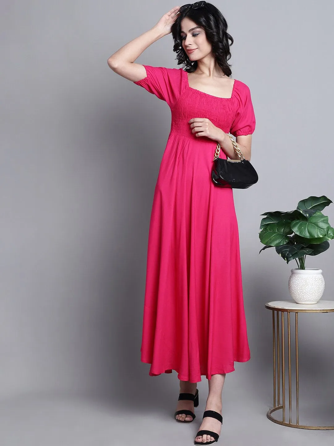 Pink Solid Maxi Dress