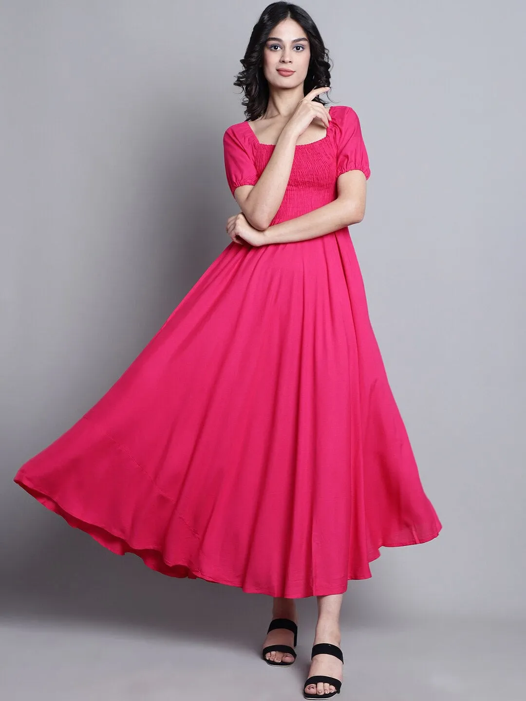 Pink Solid Maxi Dress