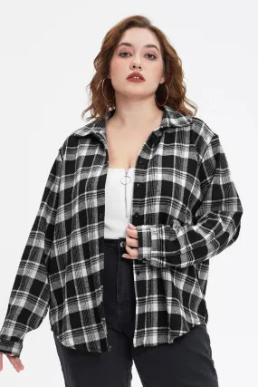 Plaid Black and White Button Down T-Shirt