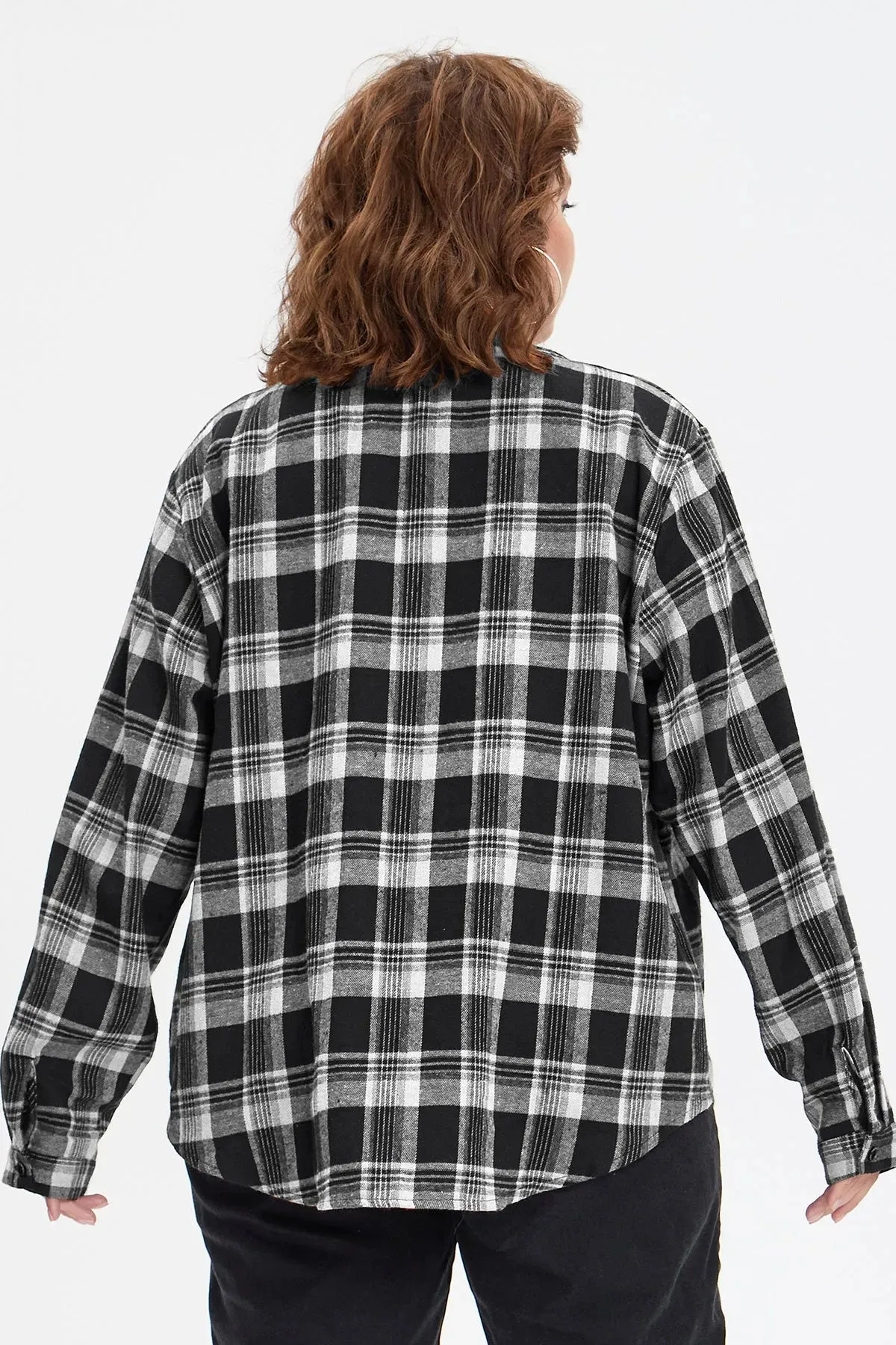 Plaid Black and White Button Down T-Shirt