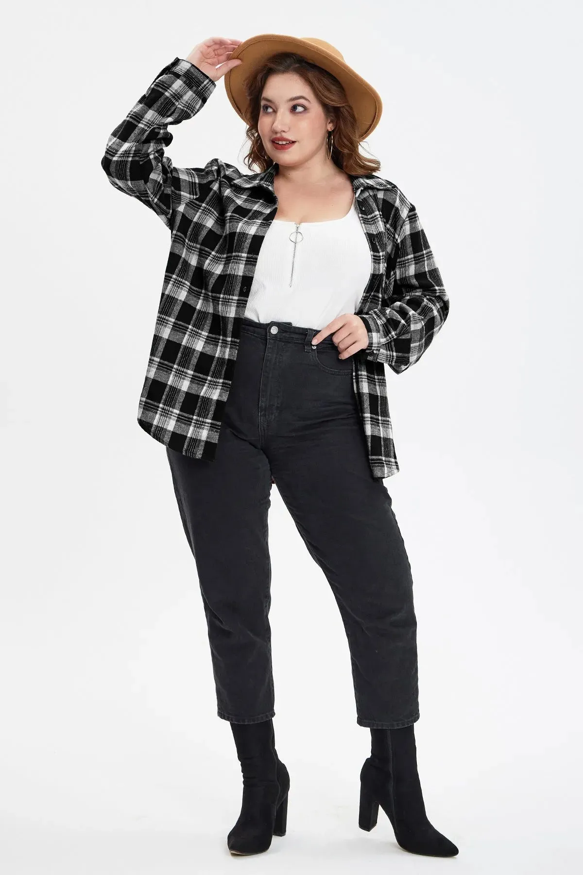 Plaid Black and White Button Down T-Shirt