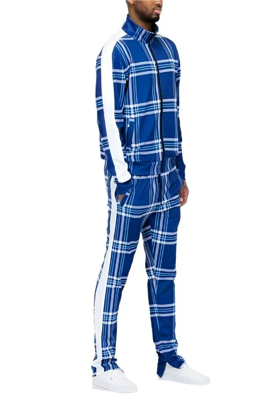 Plaid Checkered Full Zip Track Pants Set