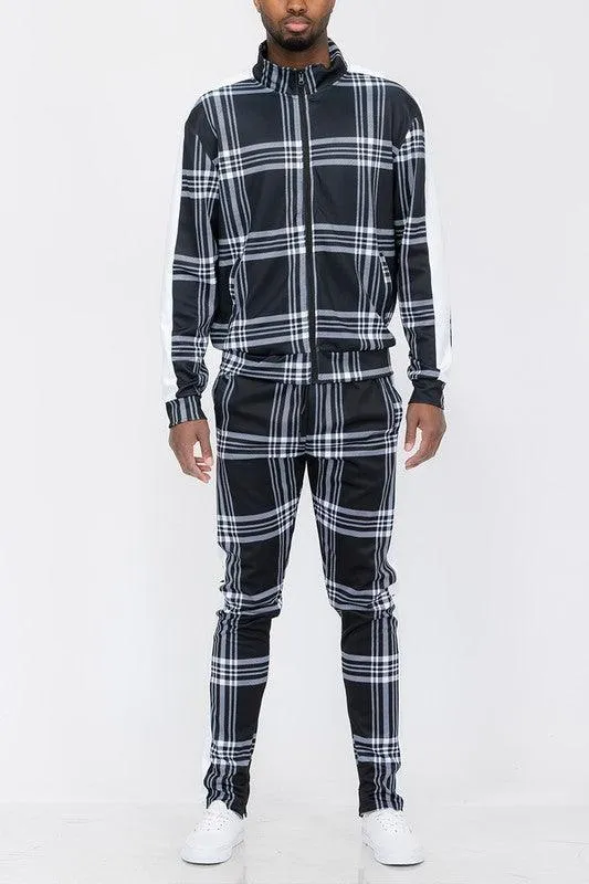 Plaid Checkered Full Zip Track Pants Set