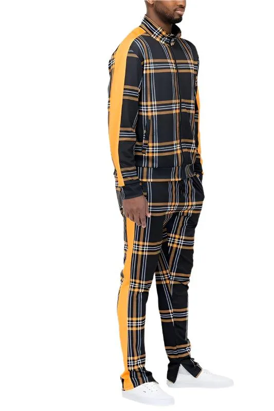 Plaid Checkered Full Zip Track Pants Set