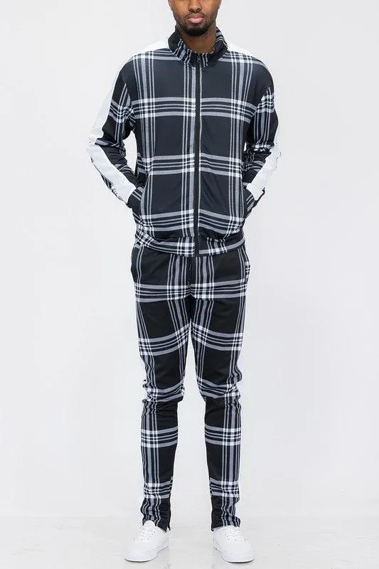 Plaid Checkered Full Zip Track Pants Set