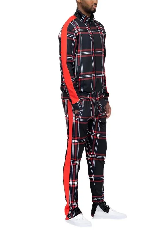 Plaid Checkered Full Zip Track Pants Set