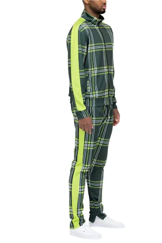 Plaid Checkered Full Zip Track Pants Set