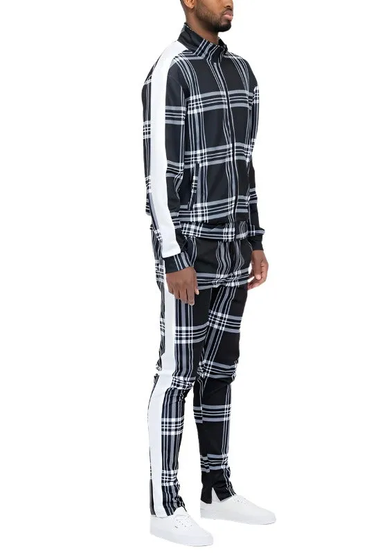 Plaid Checkered Full Zip Track Pants Set