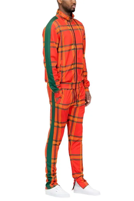 Plaid Checkered Full Zip Track Pants Set