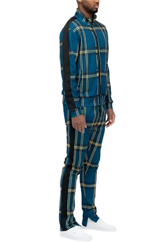 Plaid Checkered Full Zip Track Pants Set