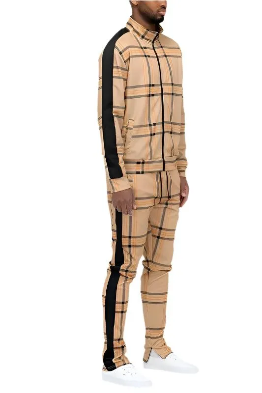 Plaid Checkered Full Zip Track Pants Set