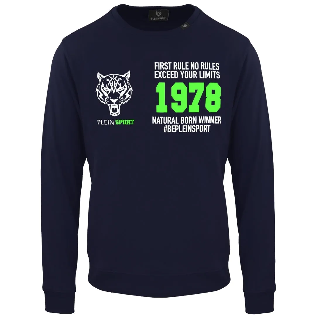 Plein Sport Green Natural Born Winner Logo Navy Blue Jumper