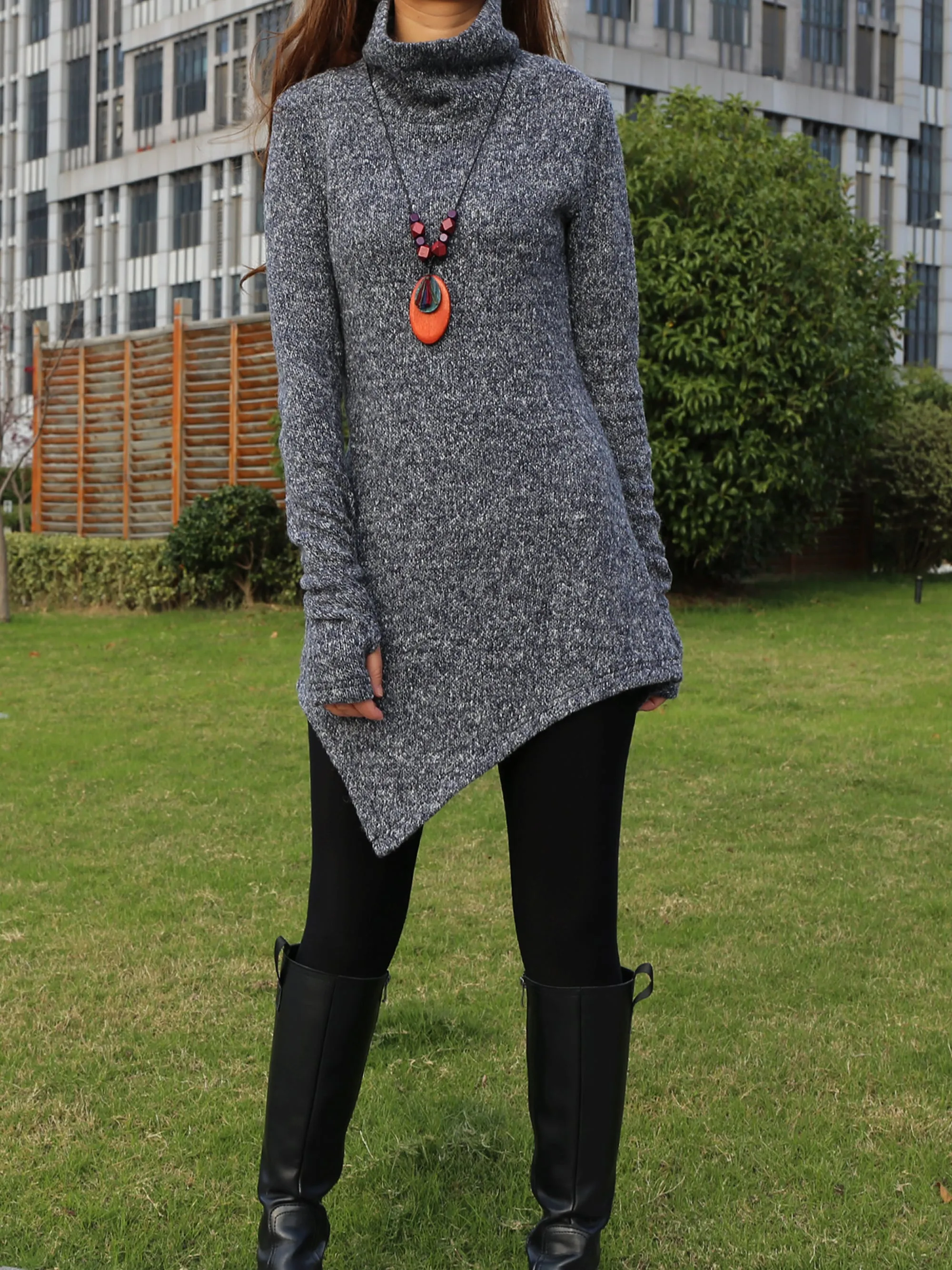 pullover sweater dress/Asymmetrical knit sweater/cowl neck sweater/oversized knit top/customized tunic dress/plus size sweatshirt/casual jumper (Y1853)