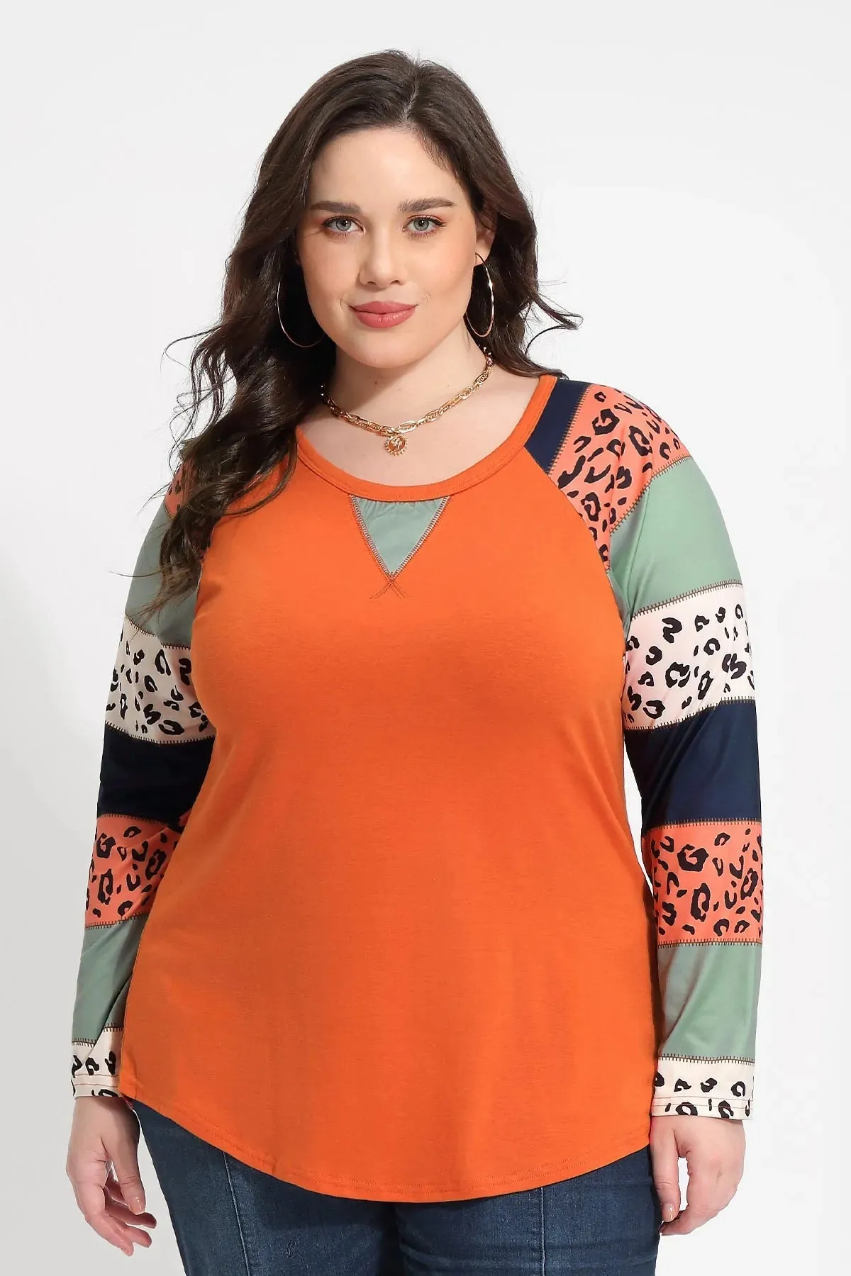 Raglan Leopard Colorblock Long Sleeve Shirt