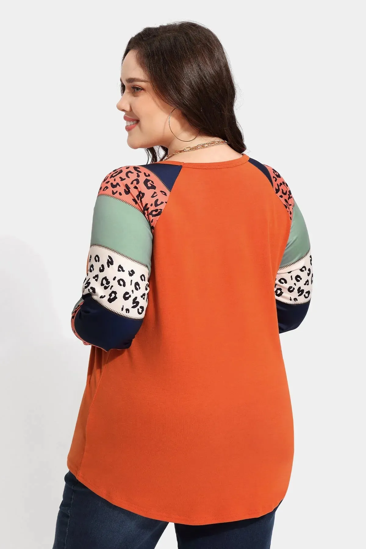 Raglan Leopard Colorblock Long Sleeve Shirt