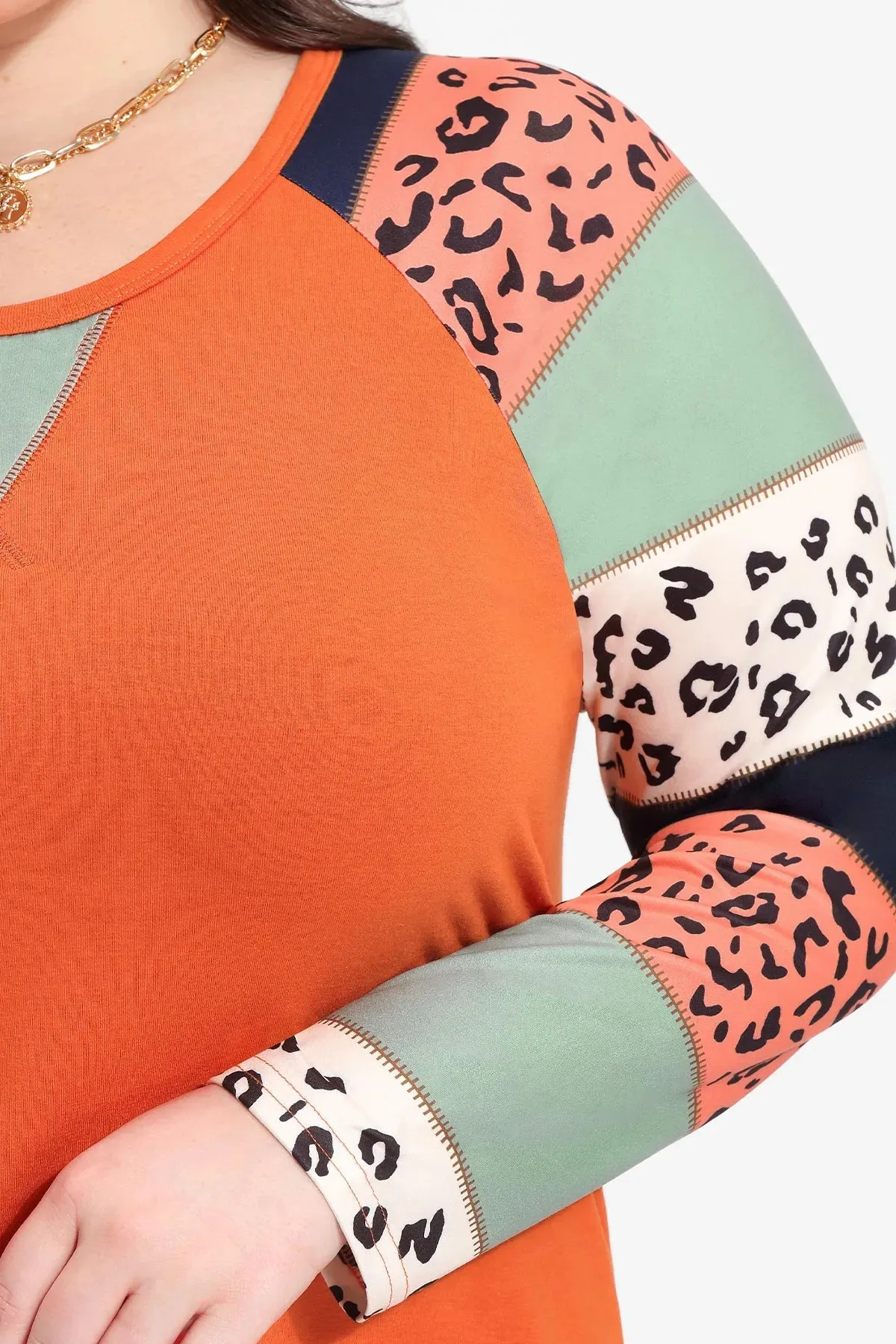 Raglan Leopard Colorblock Long Sleeve Shirt