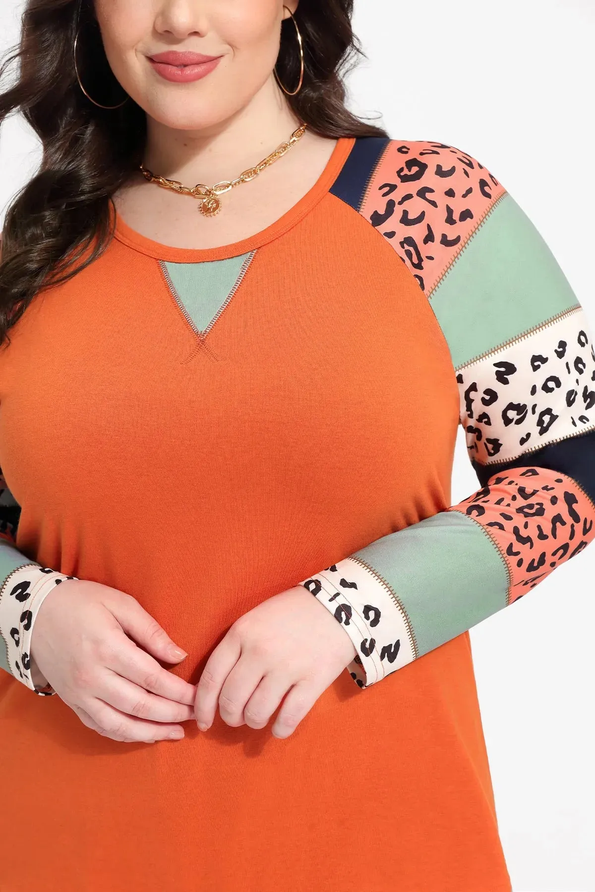 Raglan Leopard Colorblock Long Sleeve Shirt