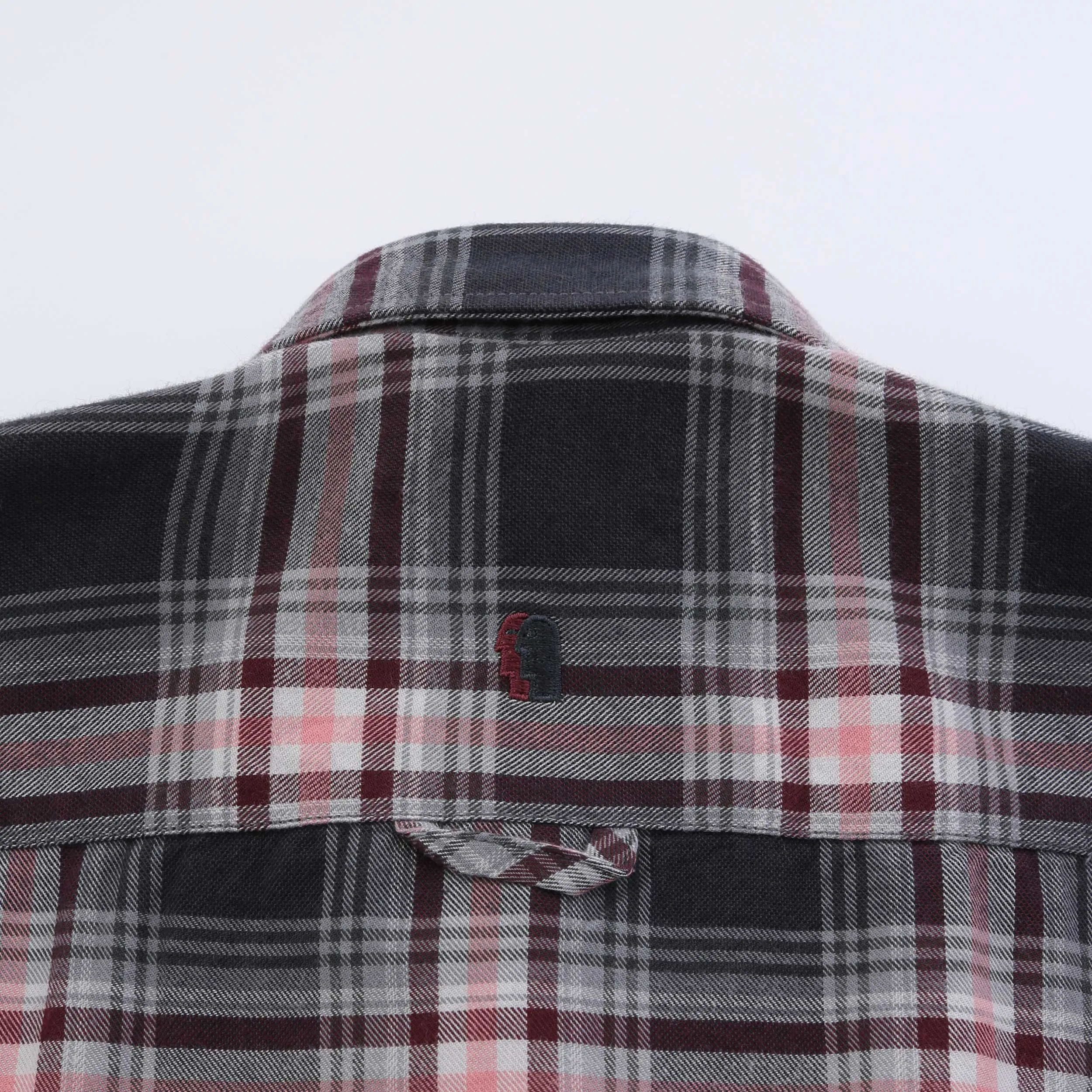 Remus Uomo Button Down Check Shirt in Grey Pink Check