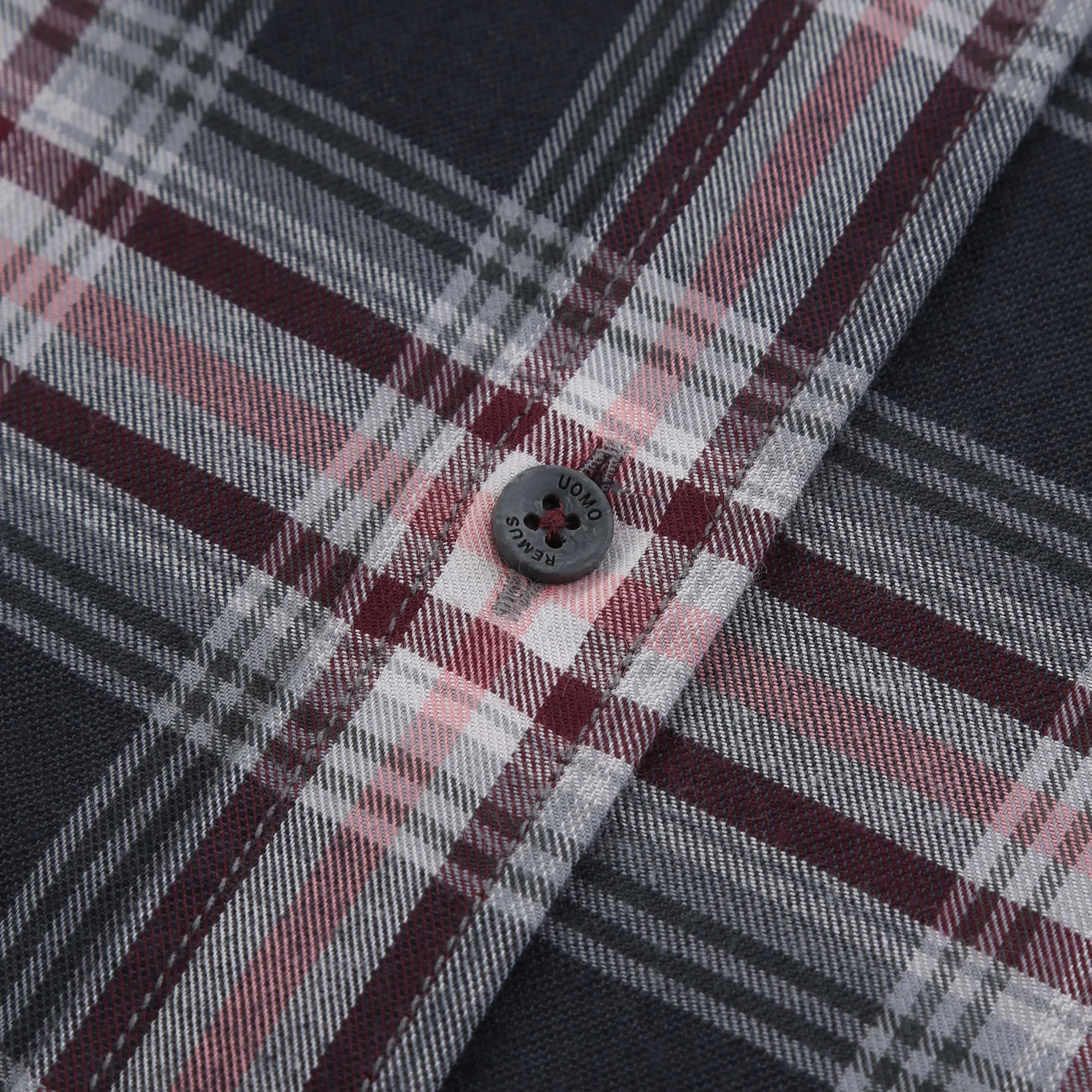 Remus Uomo Button Down Check Shirt in Grey Pink Check