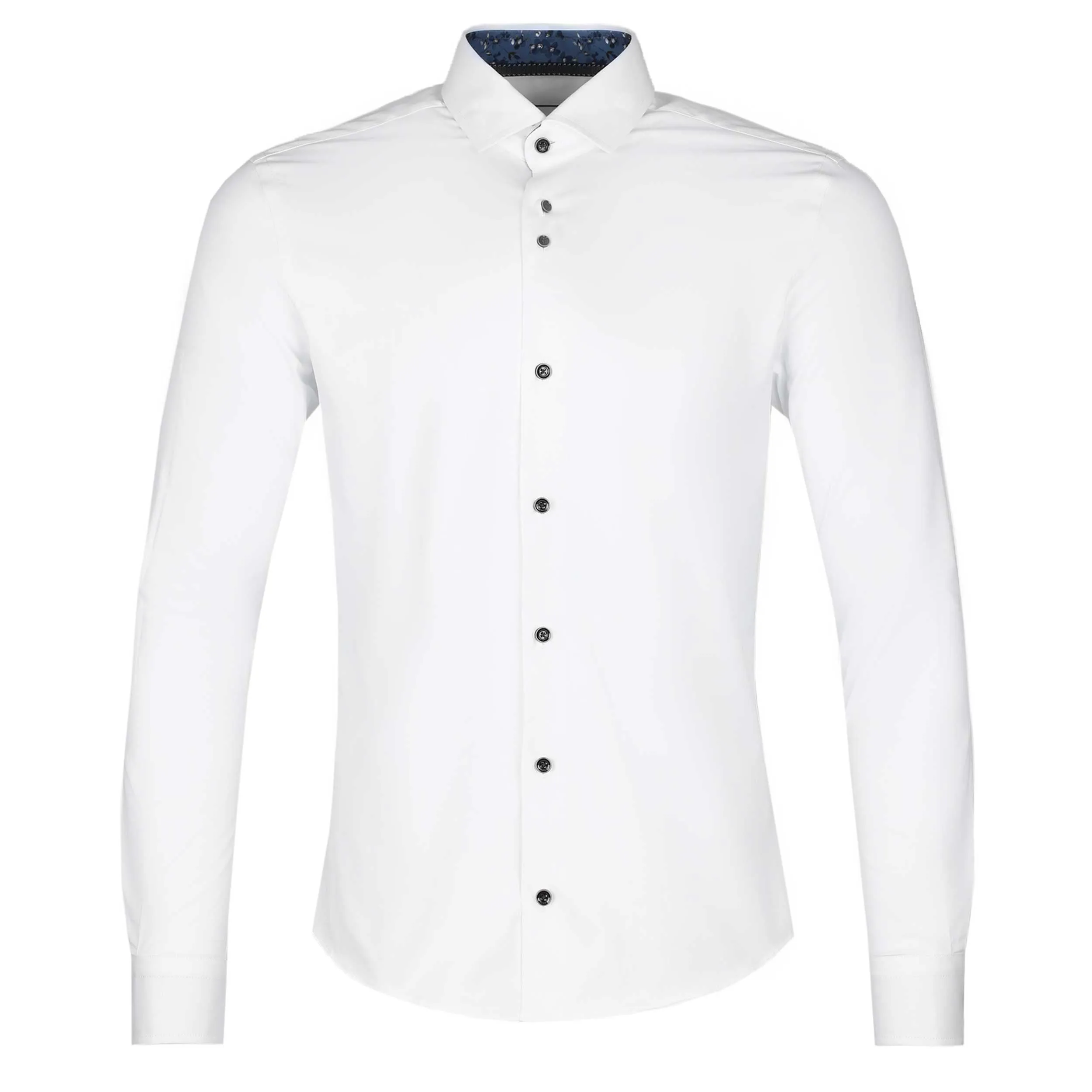 Remus Uomo Satin Stretch Trim Detail Shirt in White