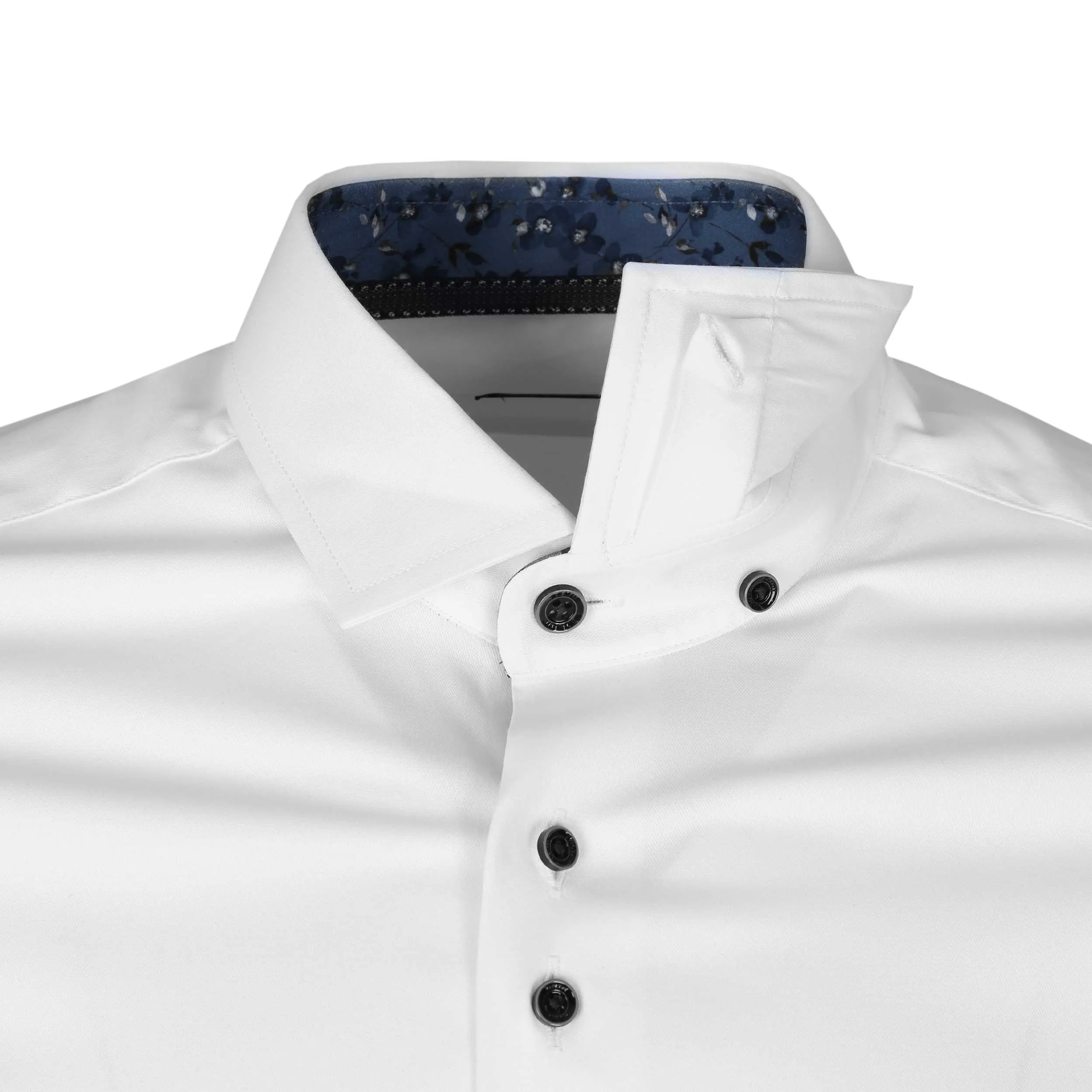 Remus Uomo Satin Stretch Trim Detail Shirt in White