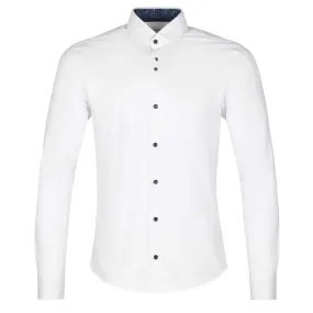 Remus Uomo Satin Stretch Trim Detail Shirt in White