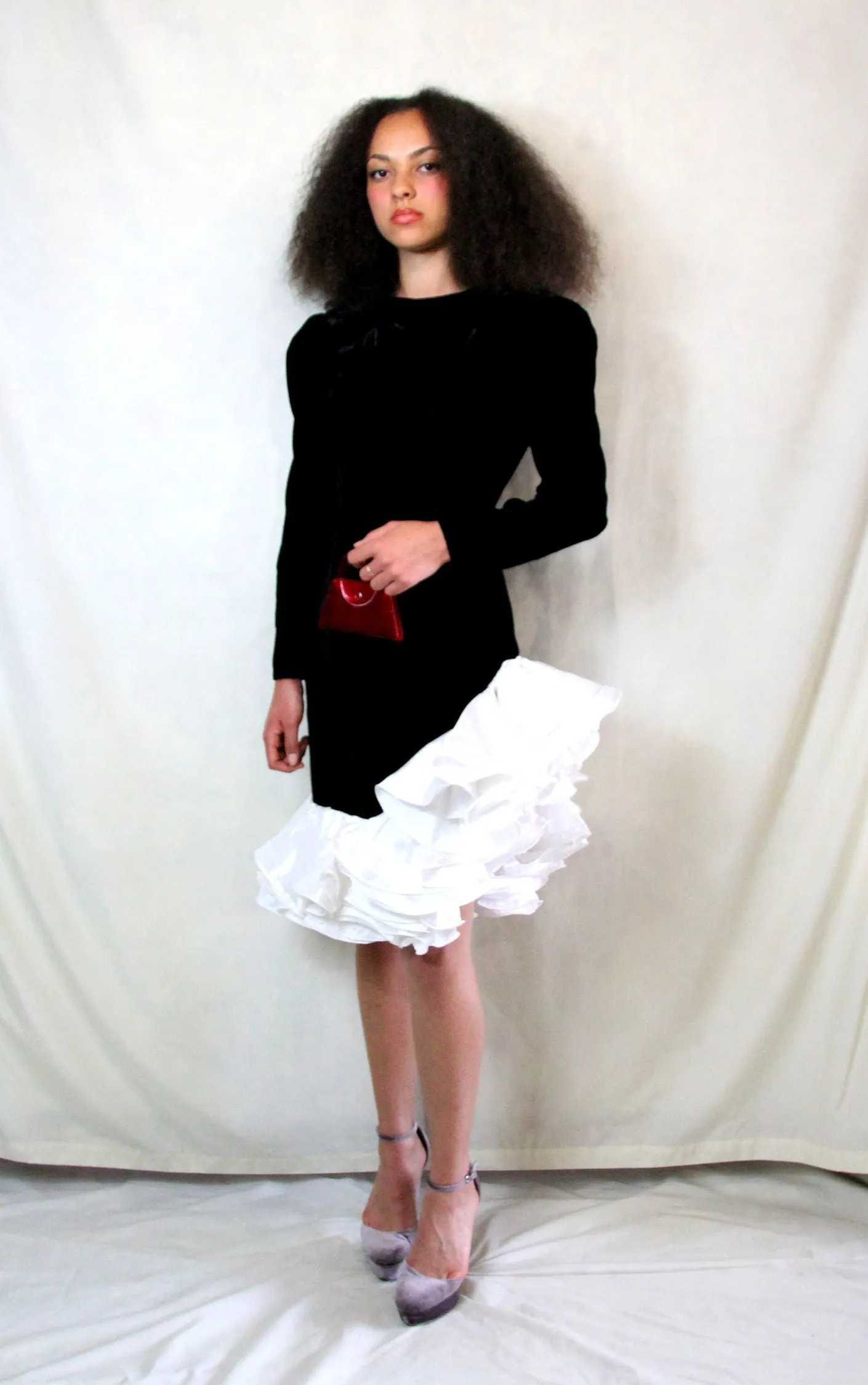 RENT Couture Black and White Ruffle Dress