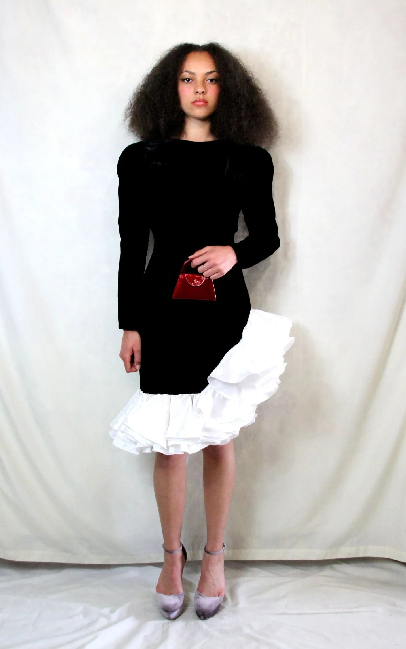 RENT Couture Black and White Ruffle Dress