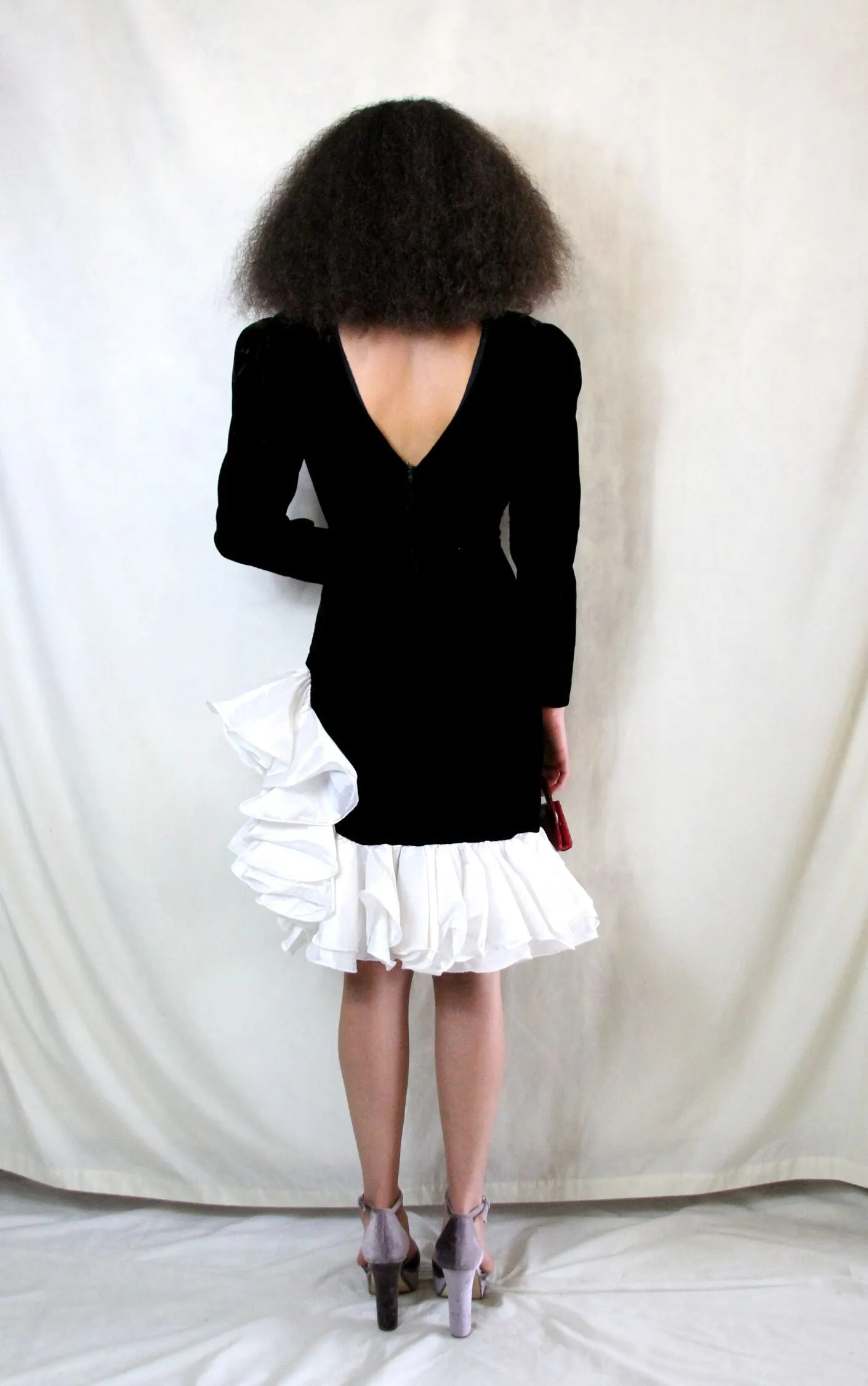 RENT Couture Black and White Ruffle Dress