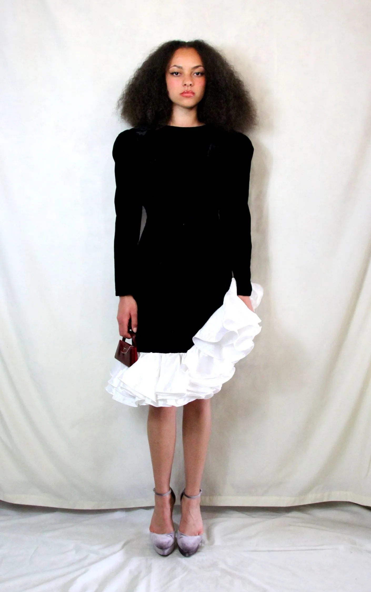 RENT Couture Black and White Ruffle Dress