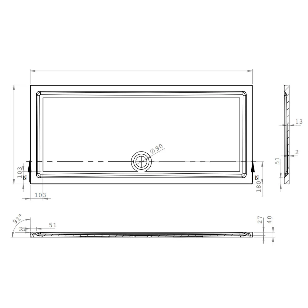 Roman Stone Solid Surface Anti Slip Shower Tray - 800 x 700 x 40mm