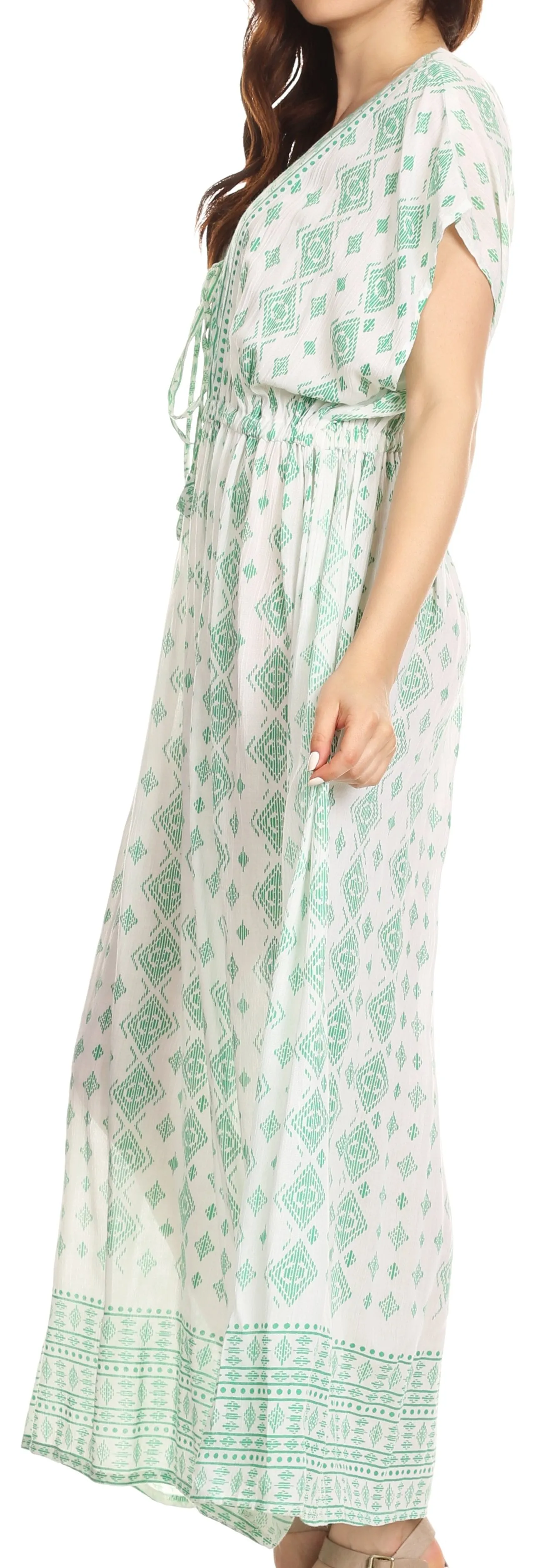 Sakkas Sofia Aztec Print V-neck Caftan Summer Long  Maxi Dress