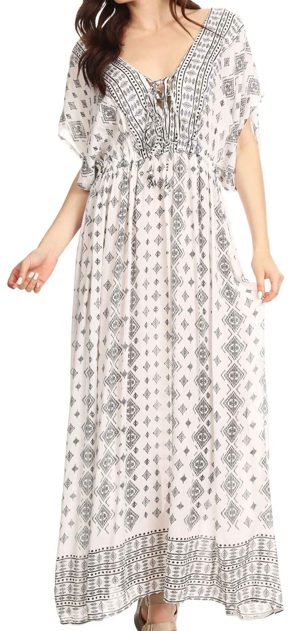 Sakkas Sofia Aztec Print V-neck Caftan Summer Long  Maxi Dress