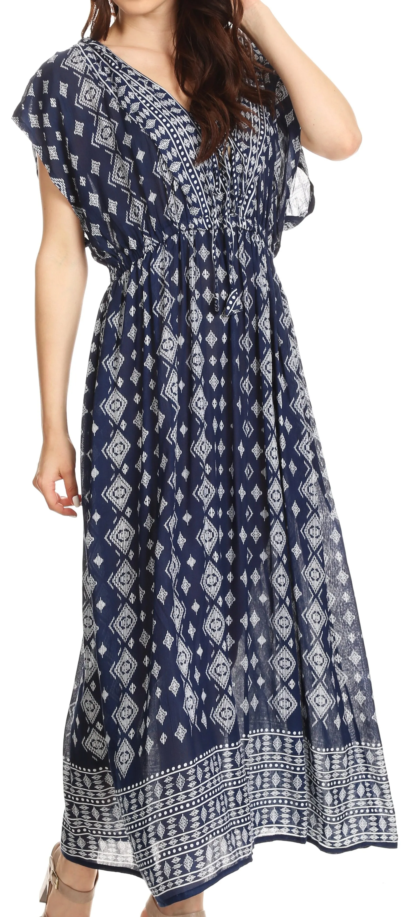 Sakkas Sofia Aztec Print V-neck Caftan Summer Long  Maxi Dress