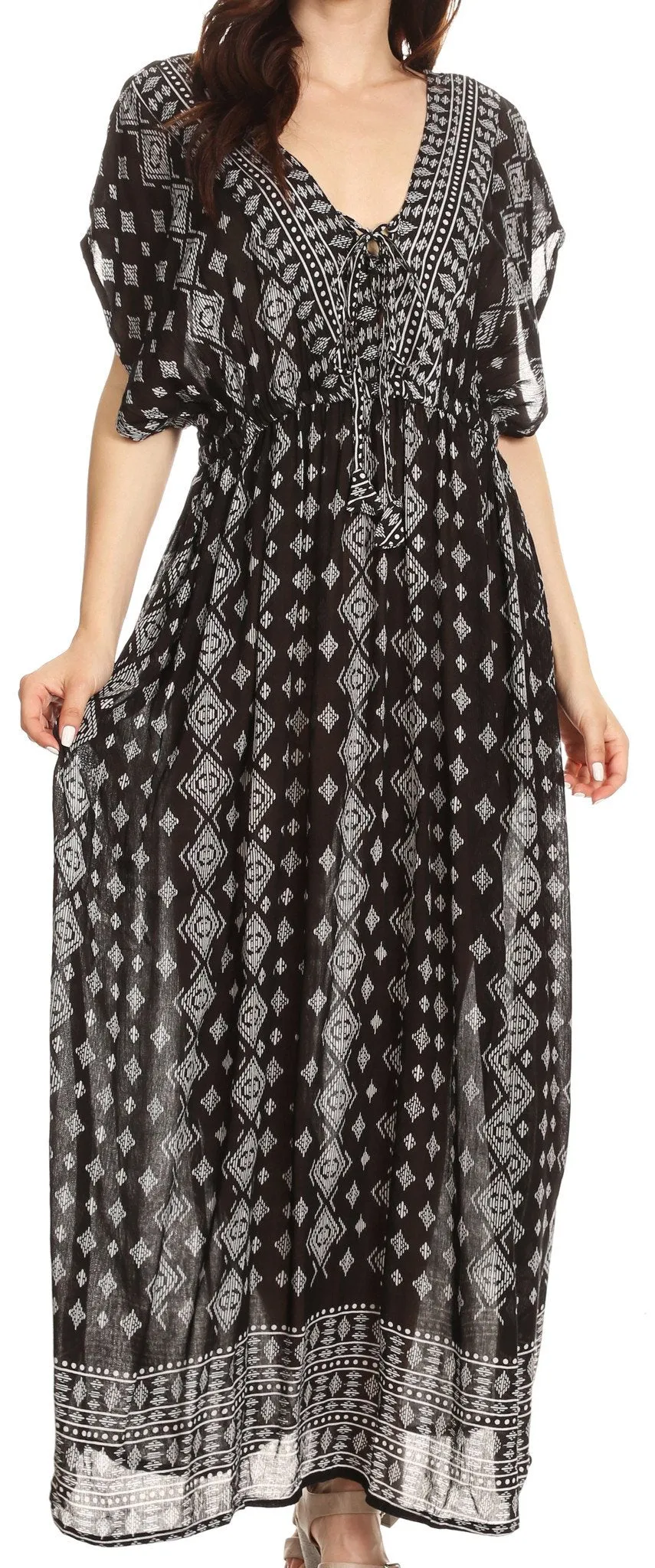 Sakkas Sofia Aztec Print V-neck Caftan Summer Long  Maxi Dress