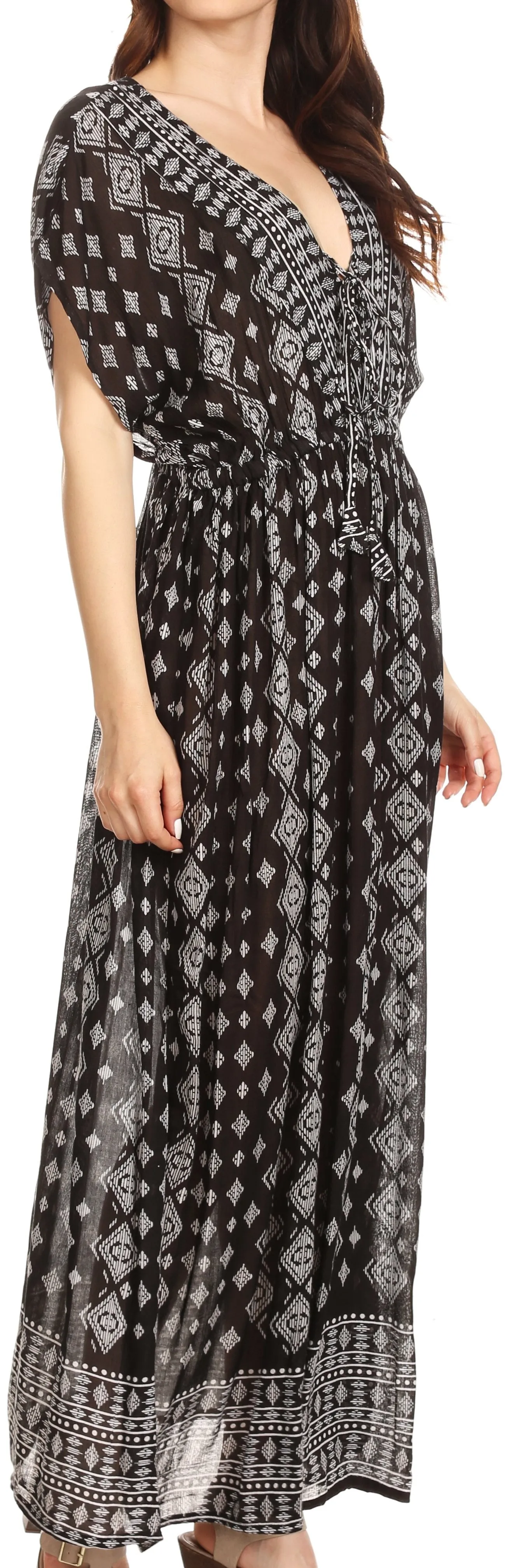 Sakkas Sofia Aztec Print V-neck Caftan Summer Long  Maxi Dress