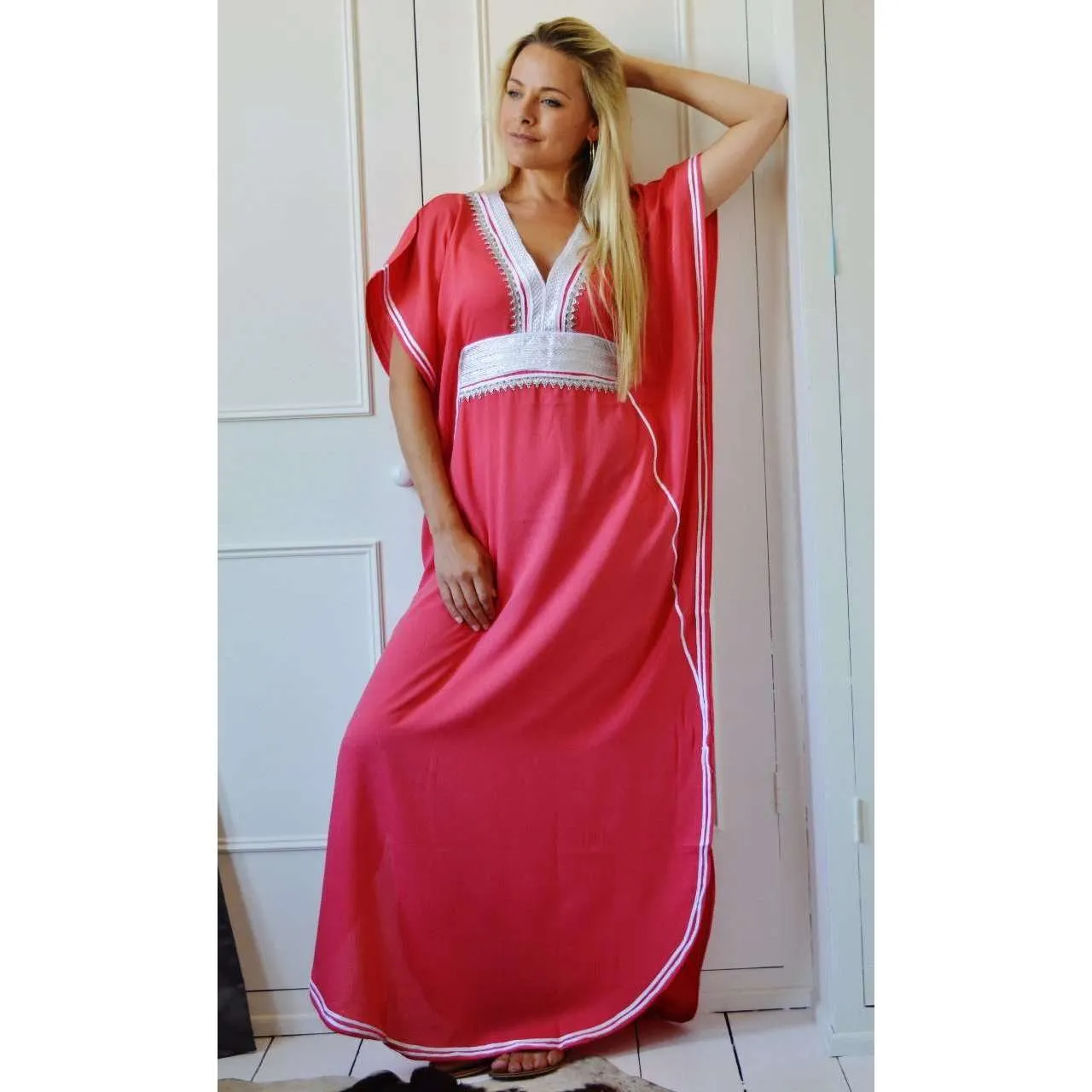 Salmon Pink Moroccan Kaftan Maxi Dress Marine Style