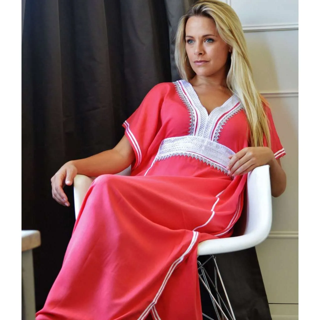 Salmon Pink Moroccan Kaftan Maxi Dress Marine Style