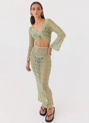 Seaside Soiree Crochet Maxi Dress - Light Olive