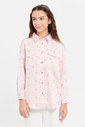 Senior Girls Pink Printed Satin Shirt