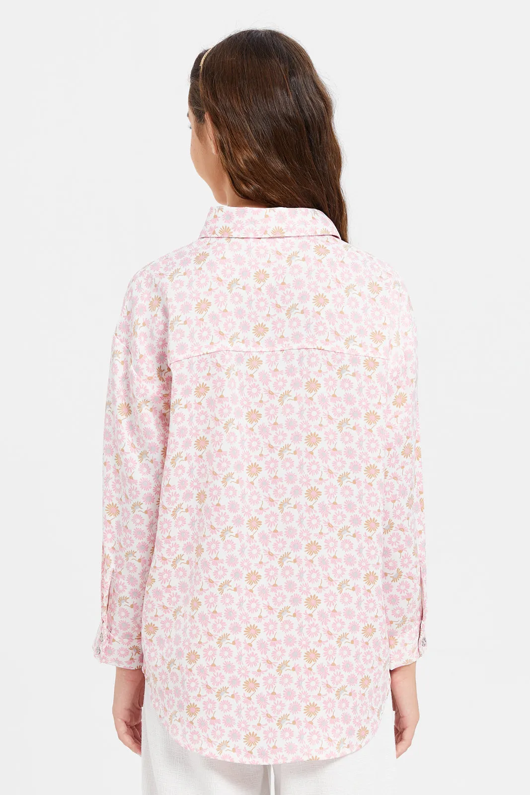 Senior Girls Pink Printed Satin Shirt