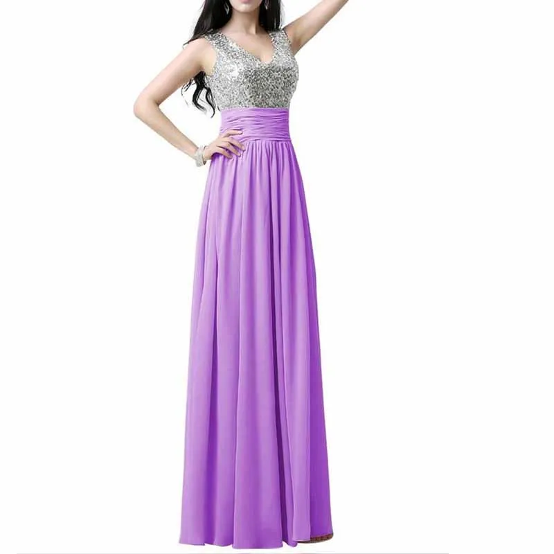 Sequin Top Bridesmaid Dress Chiffon Floor-Length Bridesmaid Dress100 colors