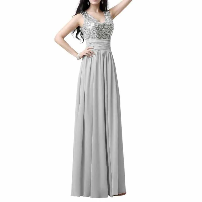 Sequin Top Bridesmaid Dress Chiffon Floor-Length Bridesmaid Dress100 colors