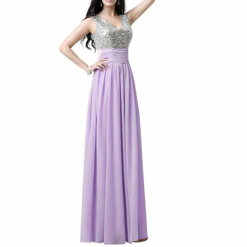 Sequin Top Bridesmaid Dress Chiffon Floor-Length Bridesmaid Dress100 colors