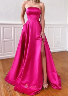 Sexy Slit Hot Pink Prom Dress