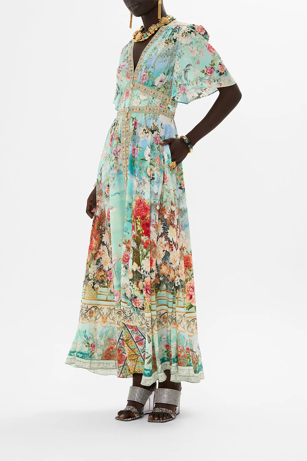 SHAPED WAISTBAND DRESS WITH FLUTTER SLEEVES THE JEWELLERY MUSEUM