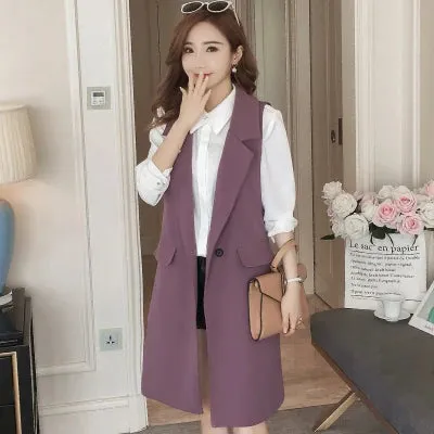 Sleeveless Long Slim Vest Coat