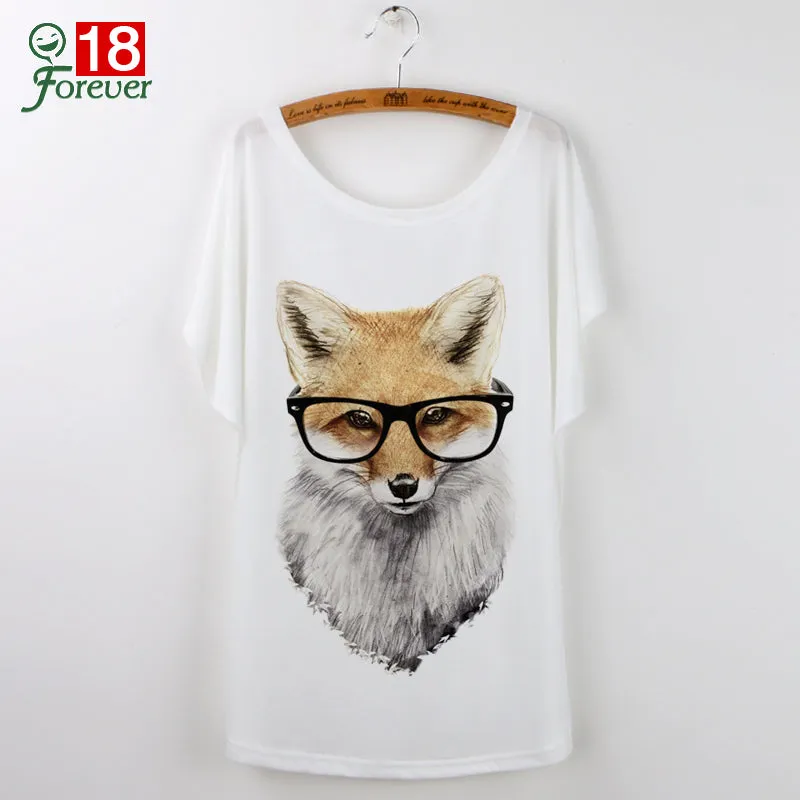 Summer Tops 2017 Animal T-Shirt Women Clothing Harajuku Cute Fox Short Sleeve White T Shirt Camiseta Feminina Tee Shirt Femme