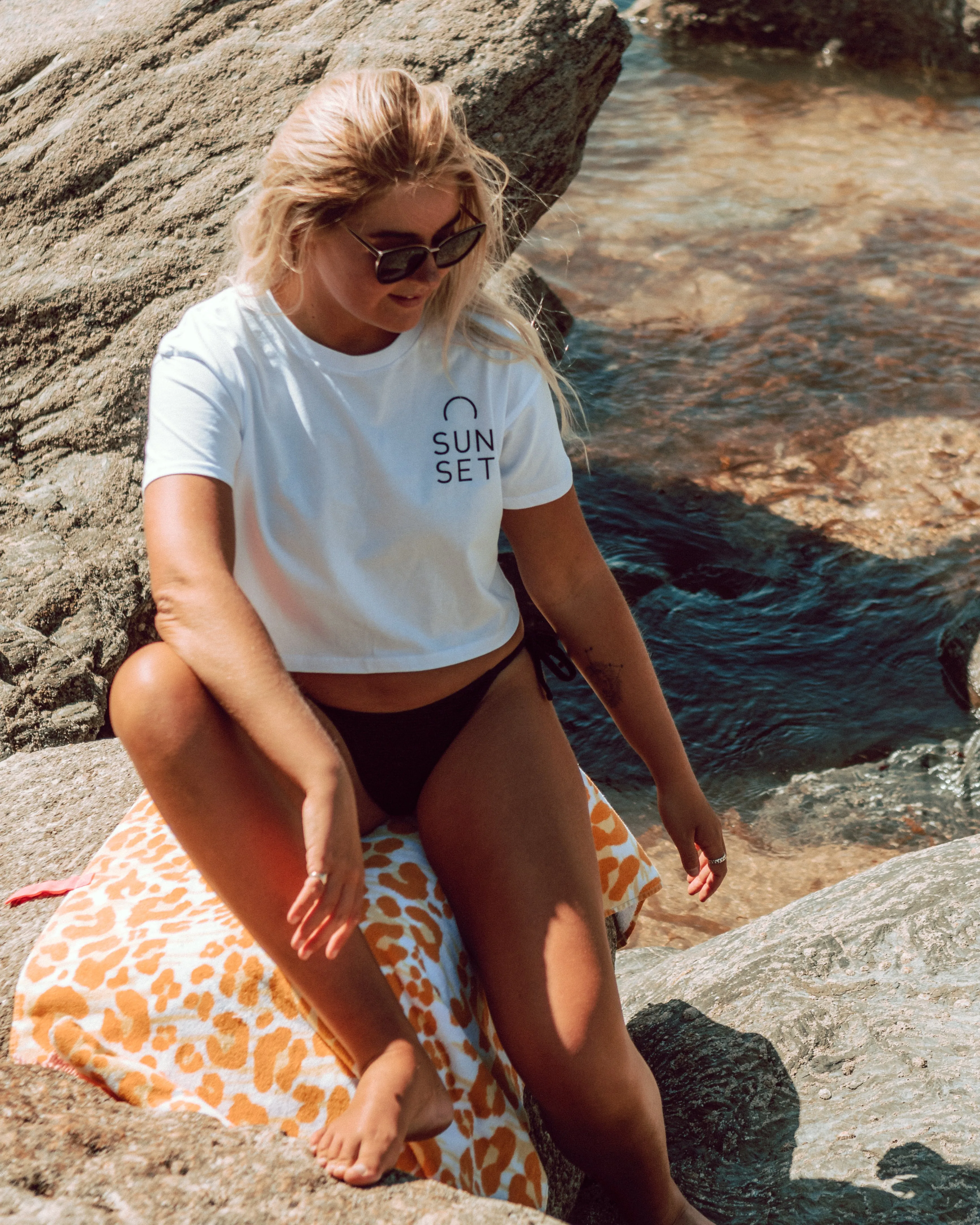 Sunset Surf Classic Cropped Tee - Natural White